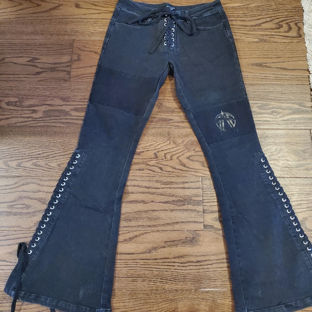 Noctex fan of flames toxic vision rock goth jeans size medium lace up killstar